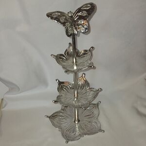 Silver Butterfly 3 Tiered Stand Organizer Tidbit Metal Server 13" Ht